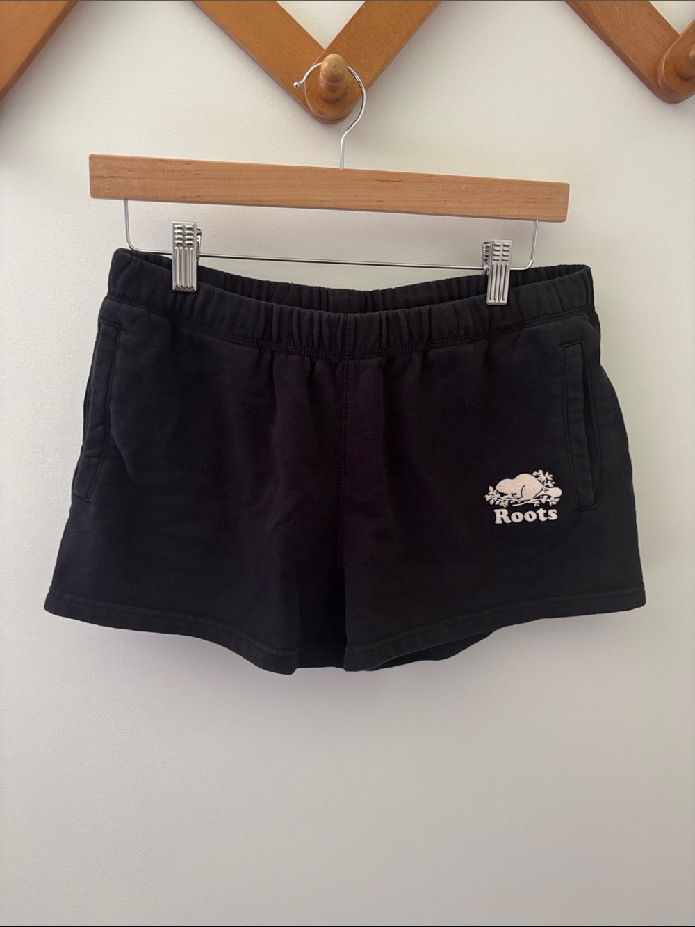 Roots Black Sweat Shorts with White Logo